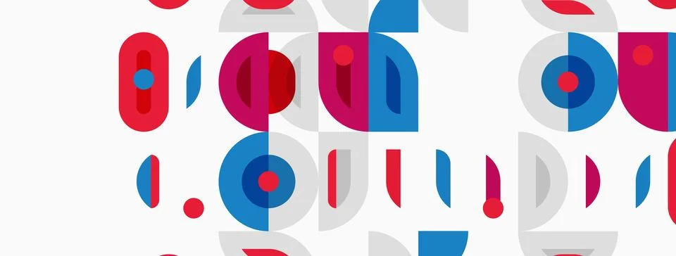 Abstract geometric shapes repeat. Red, blue, orange colors dominate design. Stock Illustration