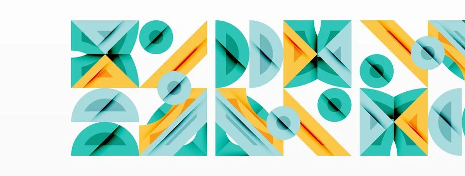 Abstract geometric shapes repeat. Teal, yellow hues dominate composition. Modern 库存插图