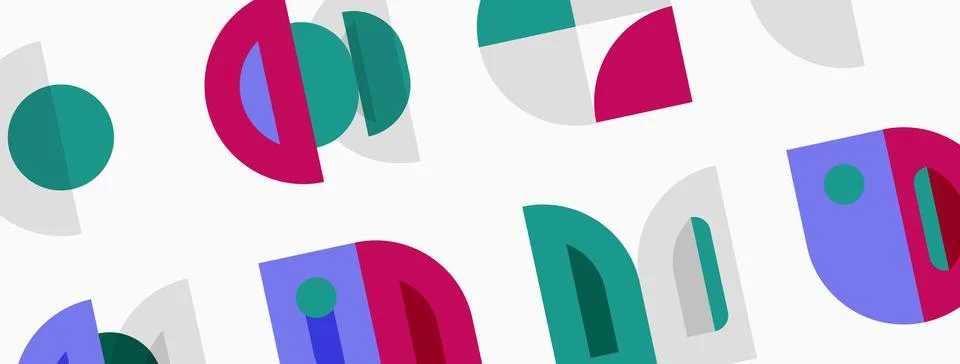 Abstract geometric shapes repeat. Teal, purple, pink, gray tones dominate d.. Illustrazione stock