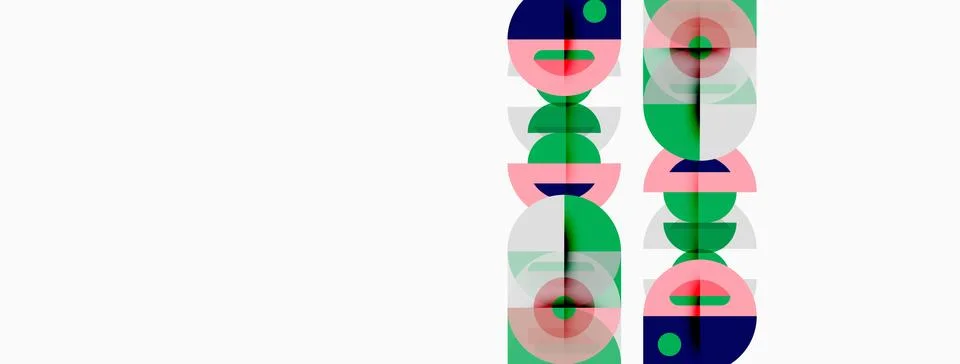 Abstract geometric shapes repeat vertically. Colors include pink, green, blue Stock Illustration