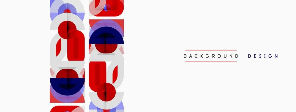 Abstract geometric shapes repeat vertically. Red, blue, gray colors dominate Illustrazione stock