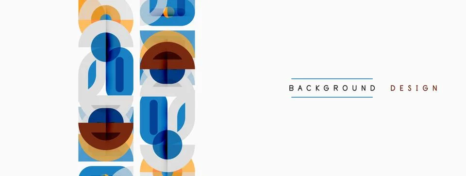 Abstract geometric shapes repeat vertically. Blue, orange, beige tones domina Illustrazione stock