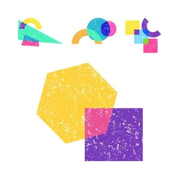 Abstract geometric shapes with risograph texture overlay Stock Illustration