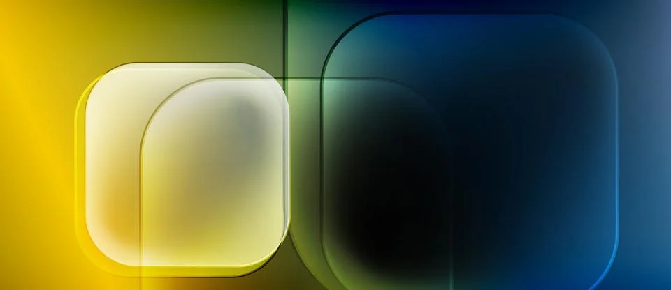 Abstract geometric shapes, rounded rectangles, vibrant colors. Yellow, blue, Stock Illustration