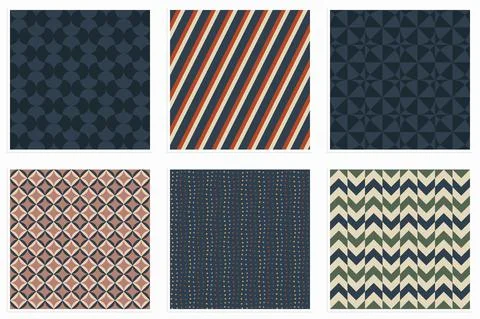 Abstract geometric shapes seamless patterns set Stock Illustration