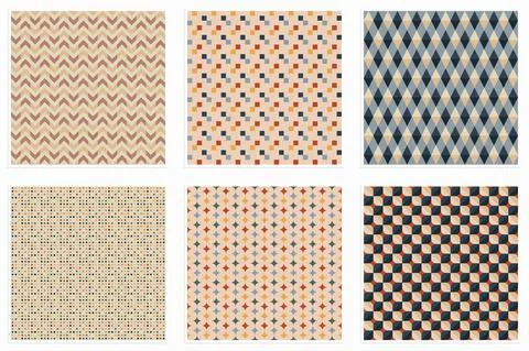 Abstract geometric shapes seamless patterns set Stock Illustration