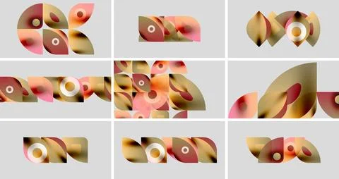 Abstract geometric shapes, soft colors, repeating patterns. Designs suggest Illustrazione stock