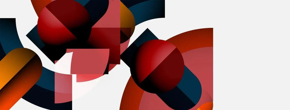 Abstract geometric shapes, spheres, rectangles, vibrant colors, modern design. イラスト素材