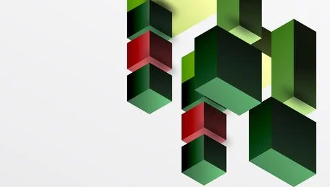 Abstract geometric shapes, stacked cubes, green, red hues. Minimalist design, Stock Illustration