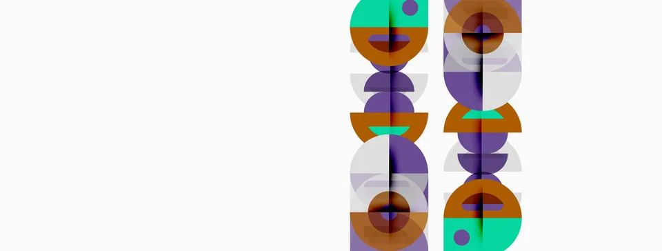Abstract geometric shapes, stacked vertically. Circles, semicircles, plus sig Stock Illustration
