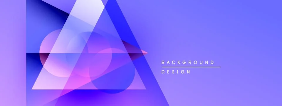 Abstract geometric shapes, triangles, circles, blue purple gradient. Modern Illustrazione stock