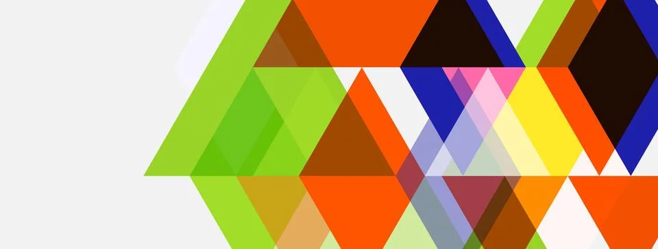 Abstract geometric shapes, triangles dominate composition. Bright colors crea Illustrazione stock