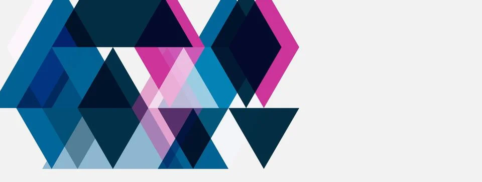 Abstract geometric shapes, triangles, hexagons, pinks, blues create modern Stockillustratie