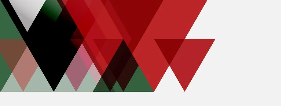 Abstract geometric shapes, triangles overlap. Red, green, black, pink hues Illustrazione stock