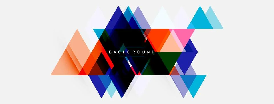 Abstract geometric shapes, triangles overlap creating colorful design. White Stock Illustration