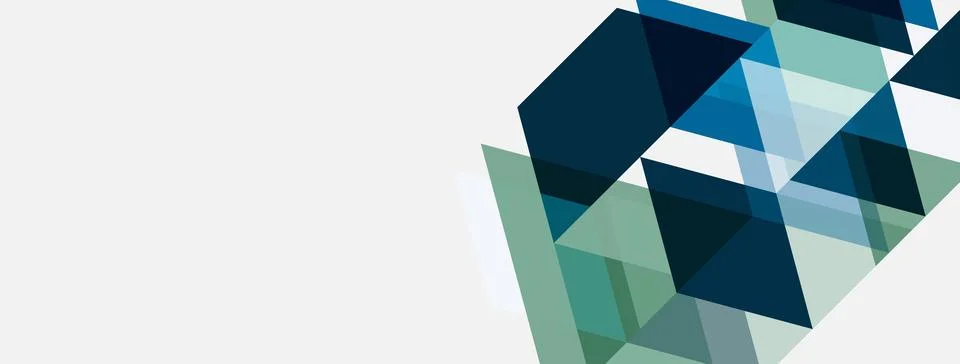 Abstract geometric shapes, triangles overlap. Cool color palette dominates, Stock Illustration