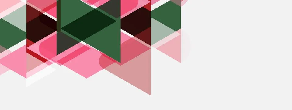 Abstract geometric shapes, triangles overlap. Pink, green hues dominate white Stock Illustration