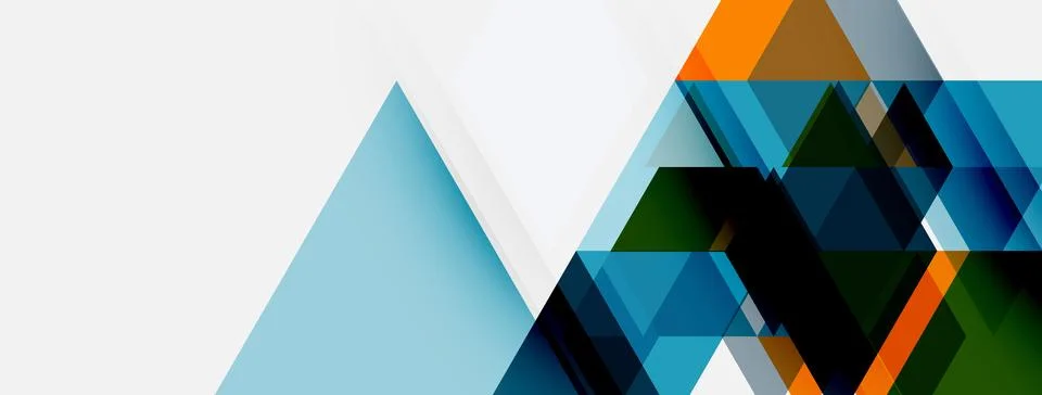 Abstract geometric shapes, triangles, rectangles overlap. Blue, orange hues Illustrazione stock