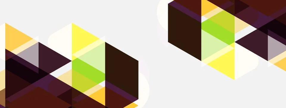 Abstract geometric shapes, triangles, squares. Colors include yellow, brown, Illustrazione stock