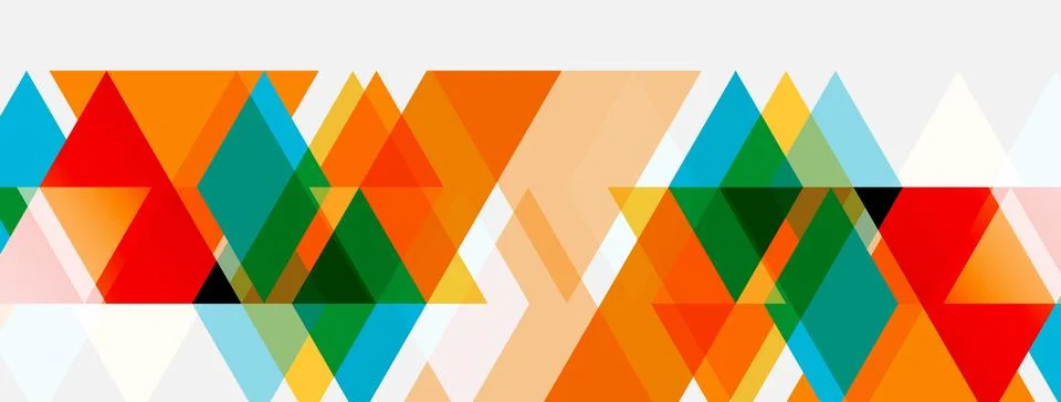 Abstract geometric shapes, triangles, squares overlap. Orange, teal, green hu Stockillustratie