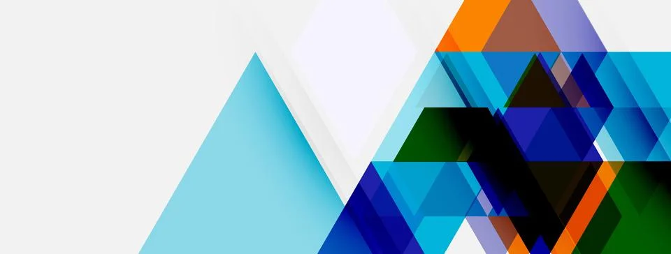 Abstract geometric shapes, triangles, squares overlap. Blue, orange hues Stockillustratie
