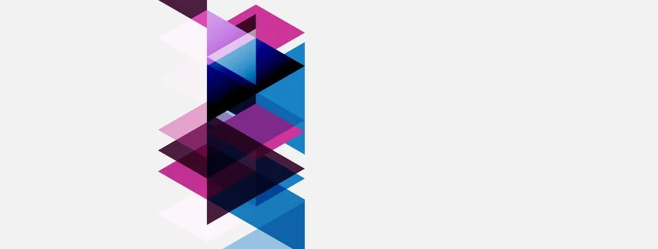 Abstract geometric shapes, triangles, squares overlap. Purple, blue hues 库存插图