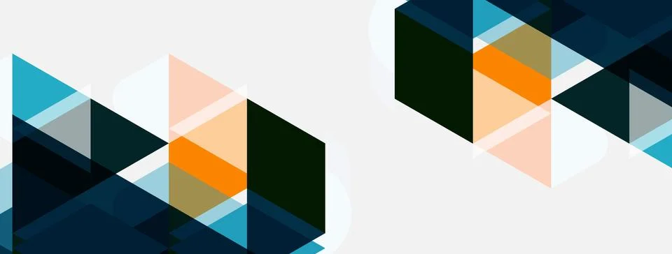 Abstract geometric shapes, triangles, squares. Blue, orange, gray tones dom.. 스톡 일러스트