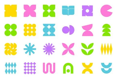 Abstract geometric shapes vector illustration set with retro colors Stock Illustration