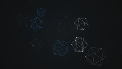 Abstract geometric shapes wireframe animation on dark background with blue .. Stock Footage 340905418