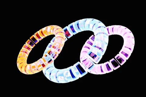 Abstract geometric simple primitive shape three  colorful toruses in a realis Stock Illustration