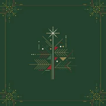 Abstract geometric snowflake as a Christmas tree with snowflakes square fra.. Stock Illustration