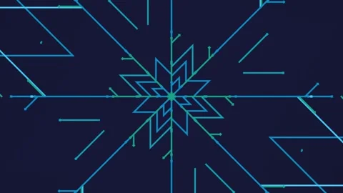 Abstract geometric snowflake pattern with glowing teal lines on dark background Stock Footage 329952298