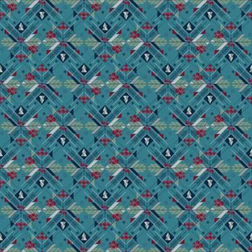 Abstract geometric snowflake seamless pattern modern retro style on turquoi.. イラスト素材