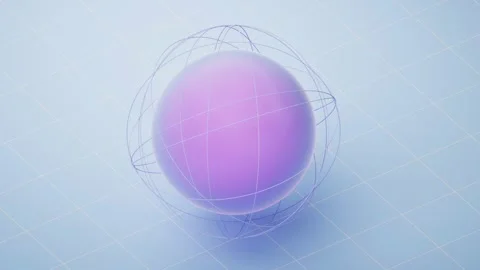 Abstract geometric sphere with orbiting wireframe elements on a grid backgr.. Stock Footage 332390591