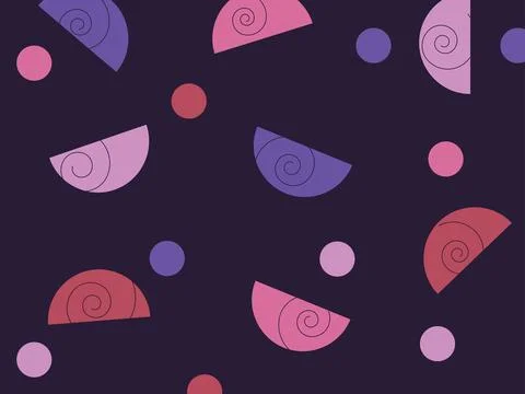 Abstract geometric spiral pattern with colorful semicircles on dark background 库存插图