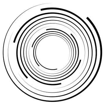Abstract geometric spiral, ripple element with circular, concentric lines. Ab Illustrazione stock