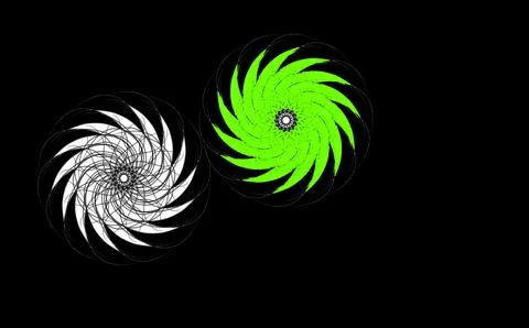 Abstract Geometric Spirograph Pinwheels on Black Background Stock Illustration