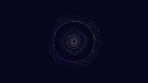Abstract geometric spirograph tunnel animation with neon lines on dark Stock Footage 330061579