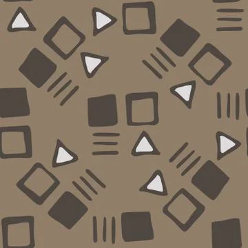 Abstract geometric square and triangular shapes seamless pattern. Simple ethn Stock Illustration