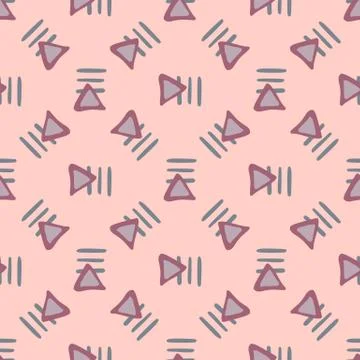 Abstract geometric square and triangular shapes seamless pattern on pink back Stock Illustration