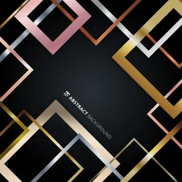 Abstract geometric square border pattern golden, silver, pink gold metallic o Illustrazione stock