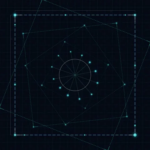 Abstract Geometric Square HUD Interface with Neon Grid and Circular Elements Stock Footage 346283374