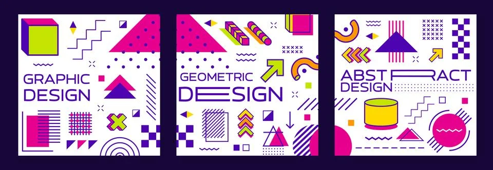 Abstract geometric square Memphis pattern banners イラスト素材