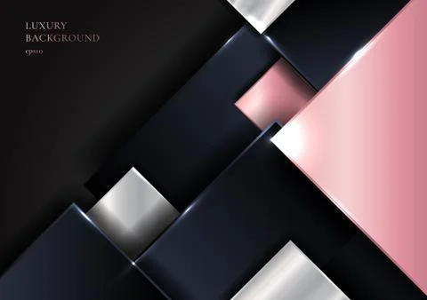 Abstract geometric square shape shiny pink gold, silver, dark blue color over Stock Illustration