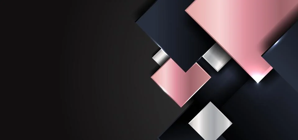 Abstract geometric square shape shiny pink gold, silver, dark blue color over Stock Illustration