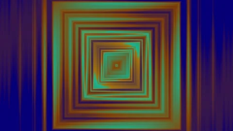 Abstract geometric square tunnel with teal blue and bronze concentric motion Stock Footage 336286574