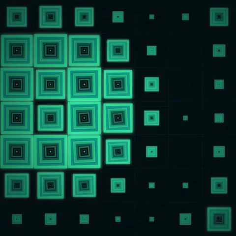 Abstract Geometric Squares Pattern: Teal and Black Gradient Animation Loop Stock Footage 347811409