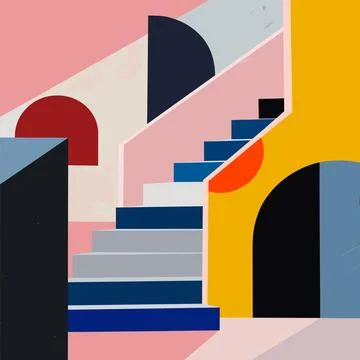 Abstract geometric staircase architectural composition, vibrant blocks color Stock Illustration