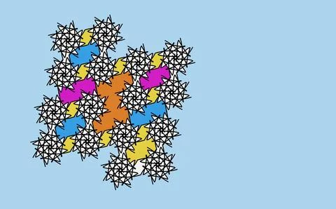 Abstract Geometric Star Cluster and Floral Pattern Art on Blue Background Stock Illustration