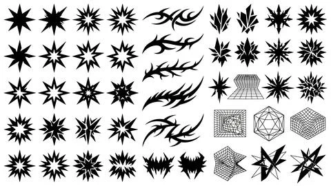 Abstract geometric star elements and tribal tattoo shapes in black and whit.. Stock Illustration